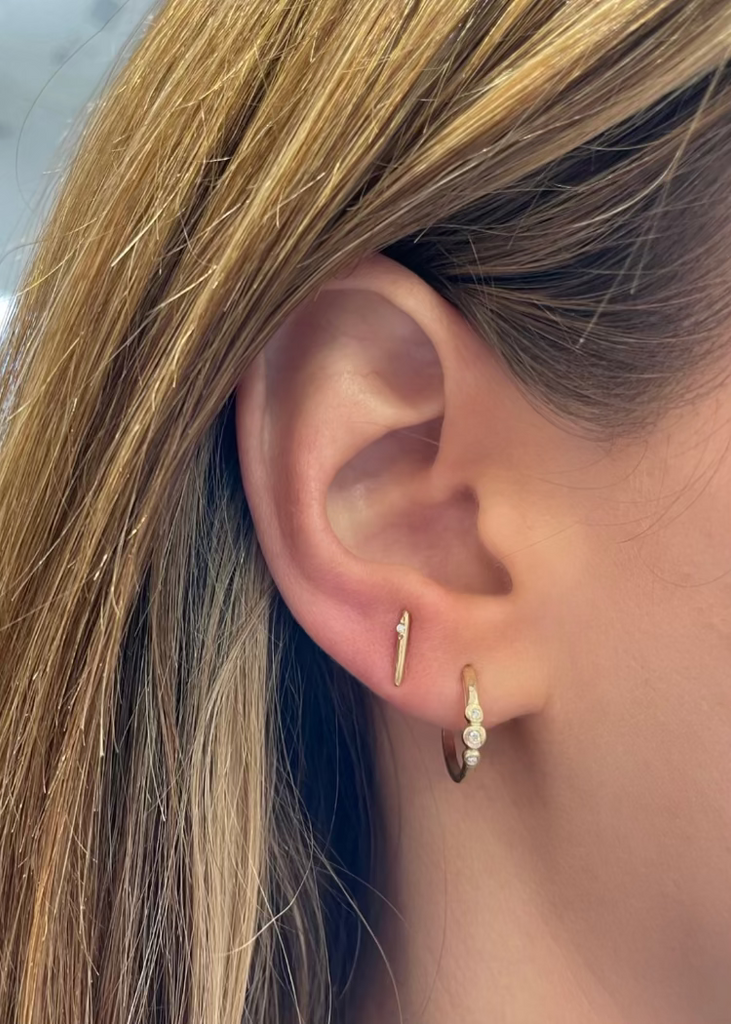 Victoria Cunningham | 14k Gold Hoop with 3 Diamonds