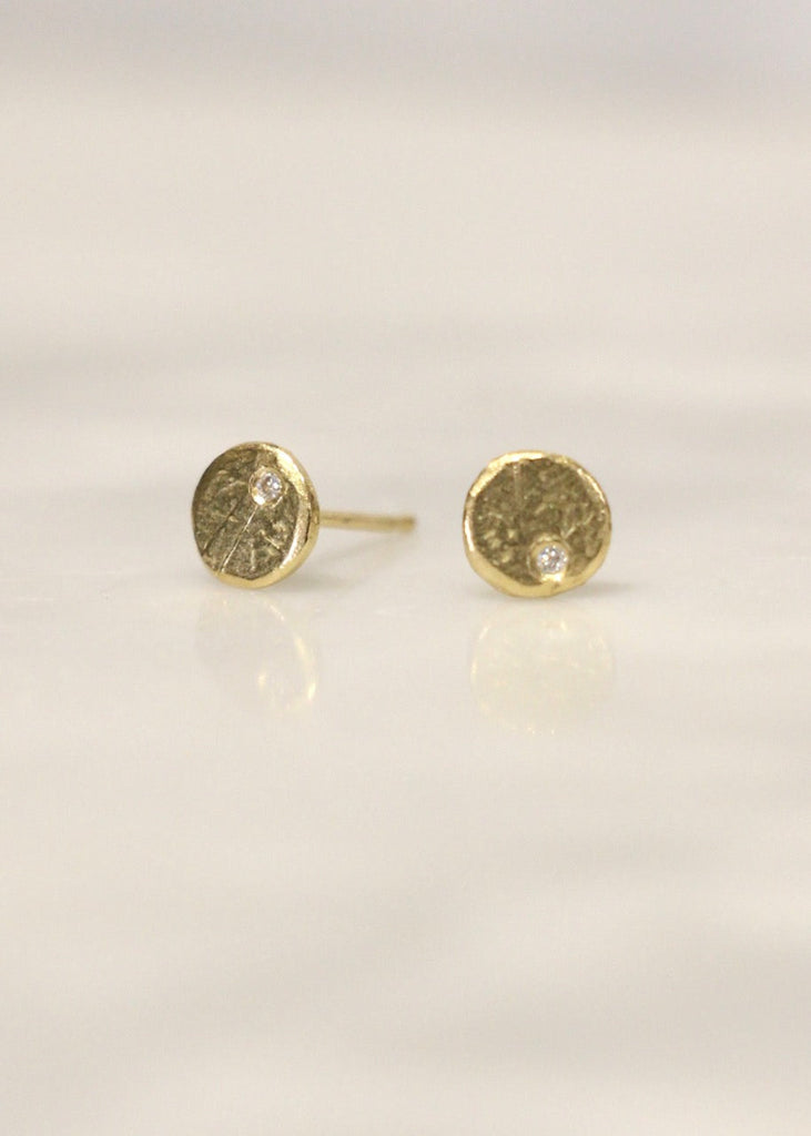 Victoria Cunningham | 14k Gold + Small Diamond Disc Earrings