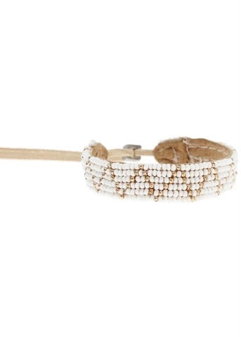 Sidai Designs | Adjustable Leather ZigZag Bracelet - White/Gold