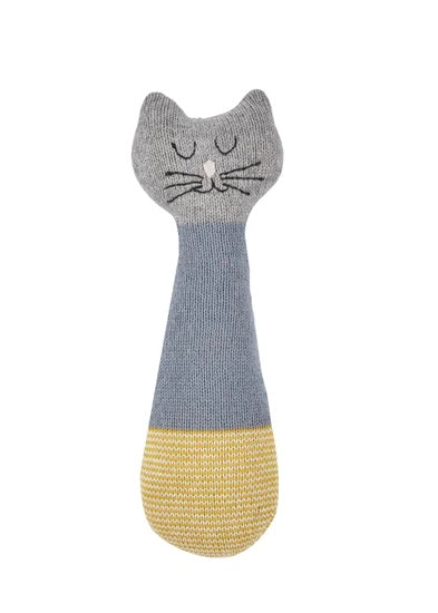 Sophie Home | Cotton Knit Baby Rattle Toy - Blue Cat