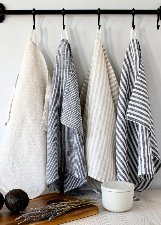 Striped Linen Tea Towel | Black Narrow Stripe