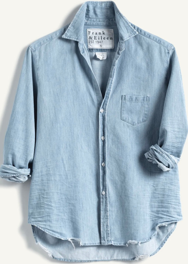 Frank & Eileen | Eileen Famous Denim Button-Up Shirt - Classic Blue with Tattered Wash