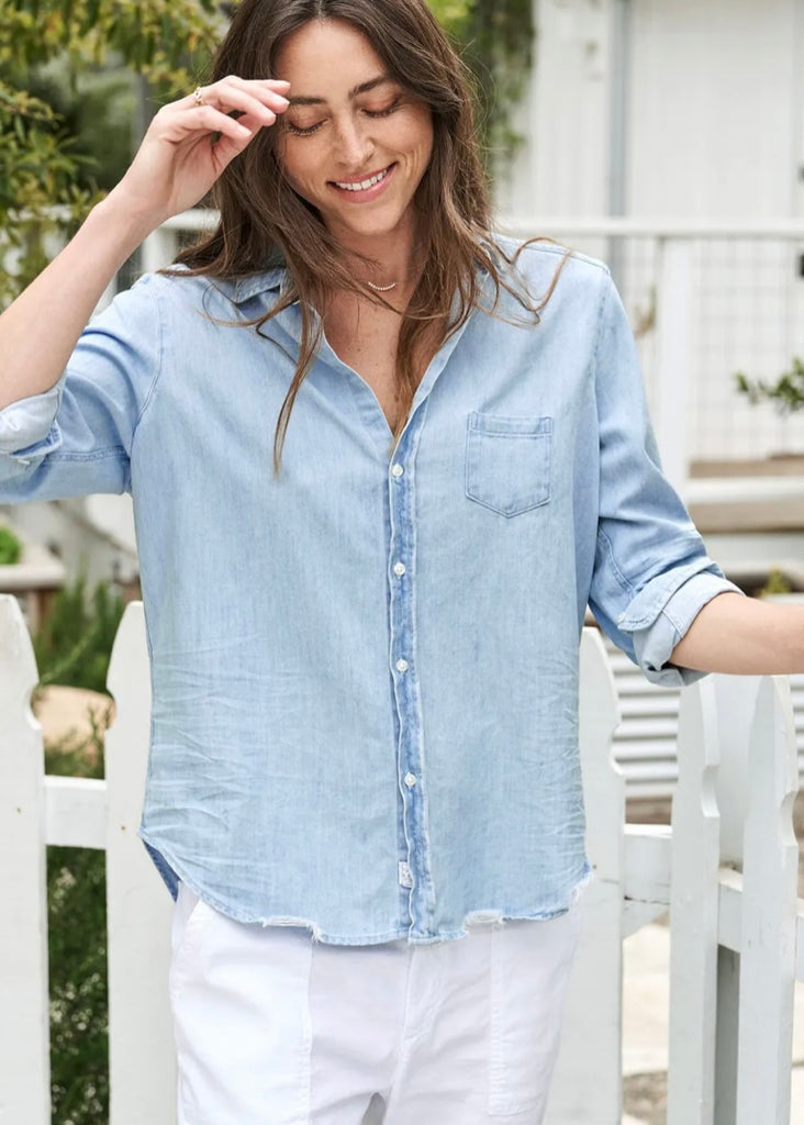 Frank & Eileen | Eileen Famous Denim Button-Up Shirt - Classic Blue with Tattered Wash