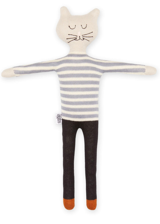 Sophie Home Ltd | Cotton Knit Stuffed Animal Soft Toy - Blue Stripe Cat