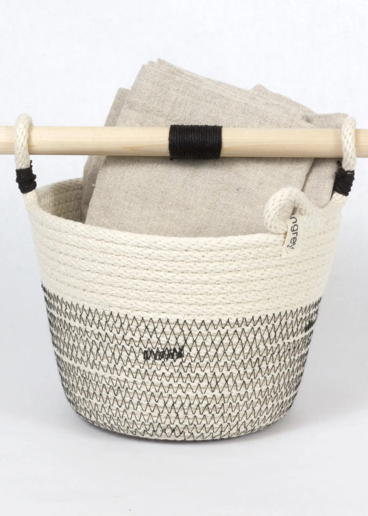 Woven Grey | Woven Basket With Wooden Handle