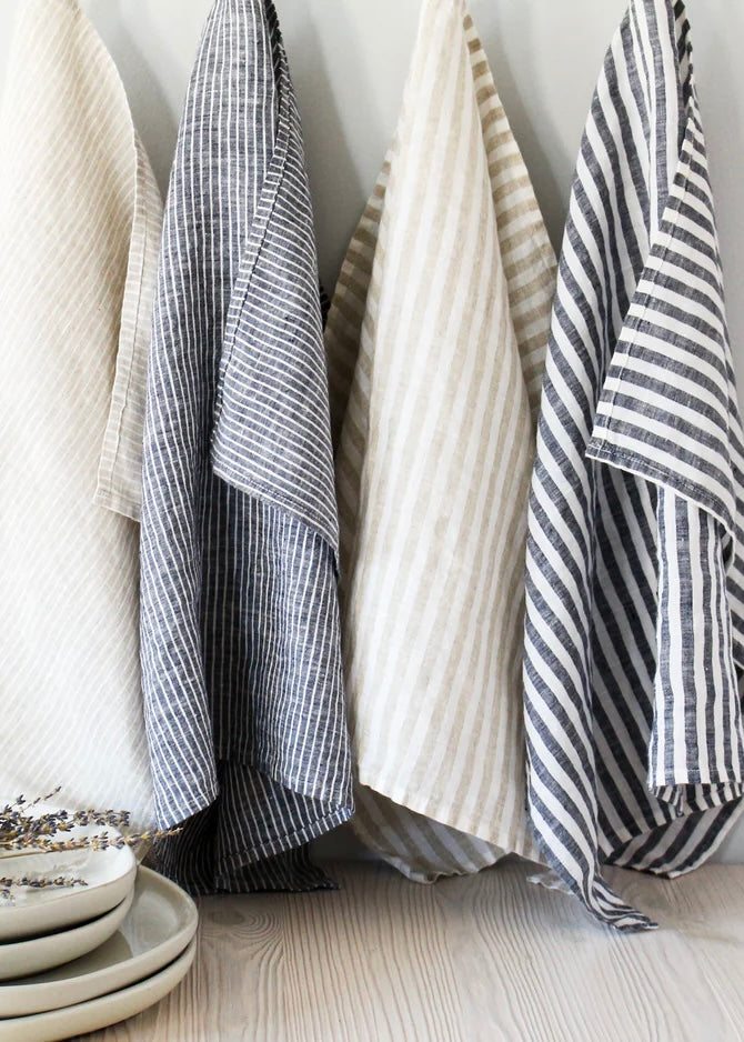 Striped Linen Tea Towel | Natural Narrow Stripe
