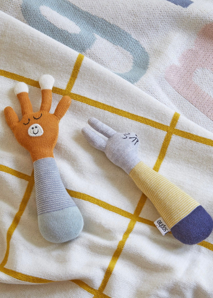 Sophie Home Ltd | Cotton Knit Baby Rattle Toy - Blue Giraffe