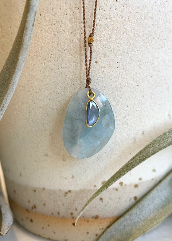 Margaret Solow | Aquamarine + Sapphire Necklace 18k
