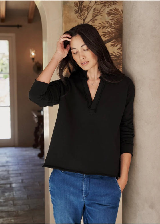 Frank & Eileen | Patrick Popover Henley Sweatshirt in Triple Fleece in Black