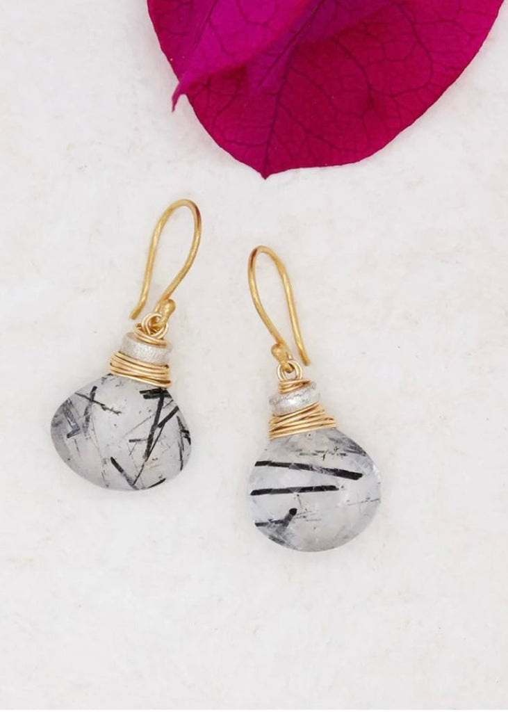 River Song | Black Tourmilated Quartz Earrings