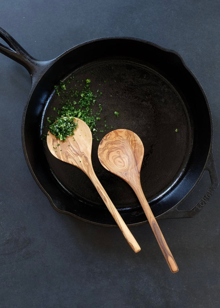Shallow Olive Wood Serving Spoon