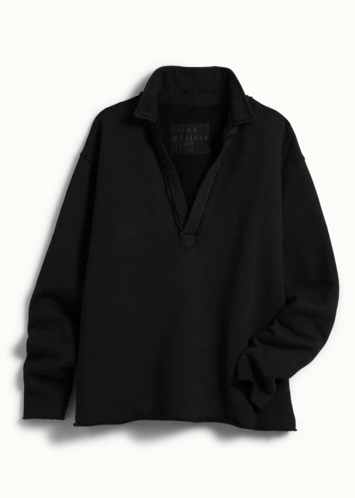 Frank & Eileen | Patrick Popover Henley Sweatshirt in Triple Fleece in Black